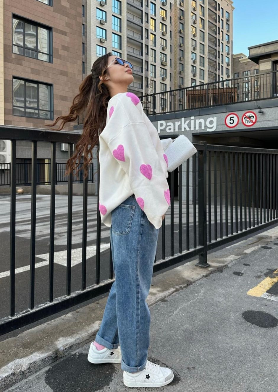 Bonafita Charlie-Purple | Oversized Pullover mit Herzdesign