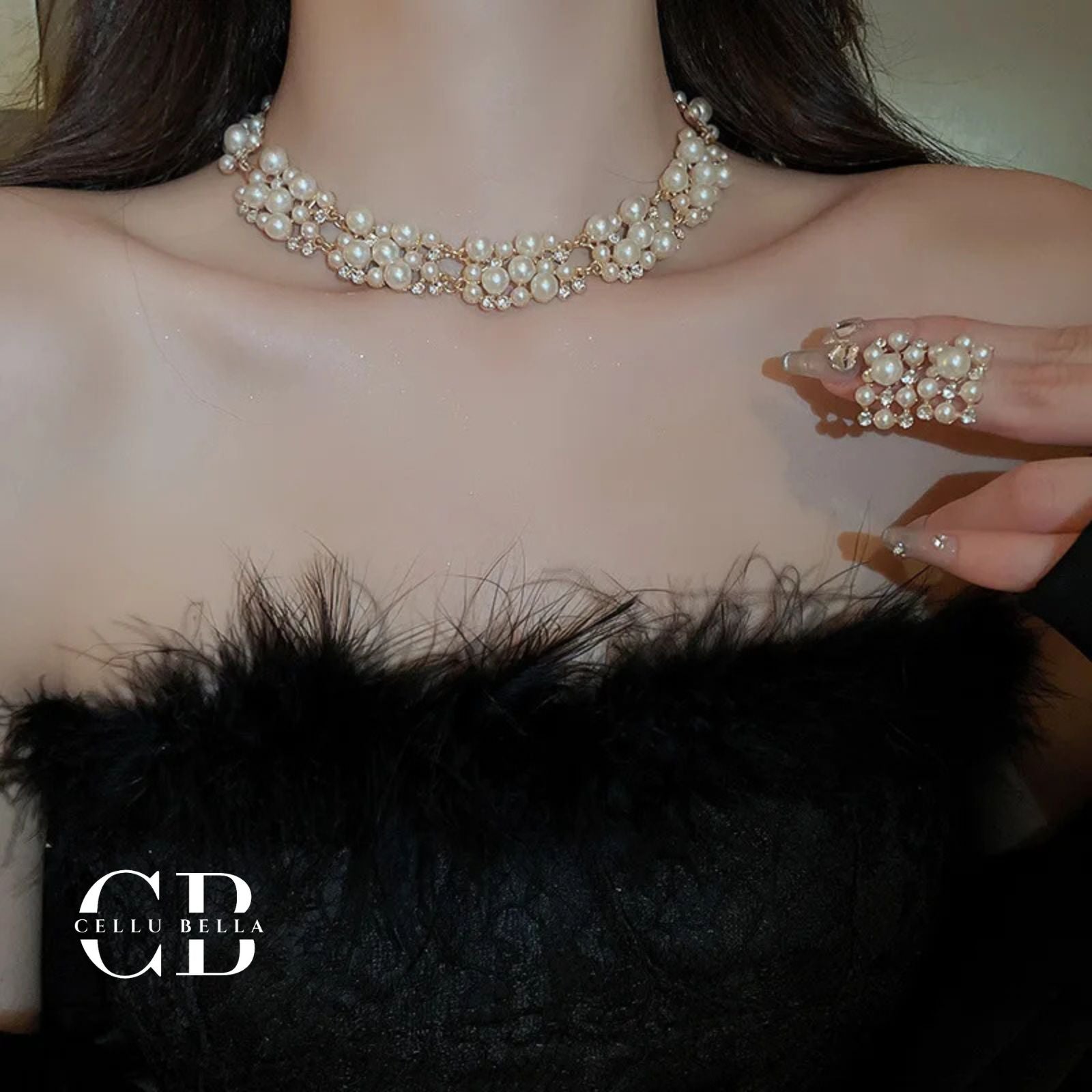 Isabella-Set: Luxuriöses Perlen- & Strass-Schmuckset