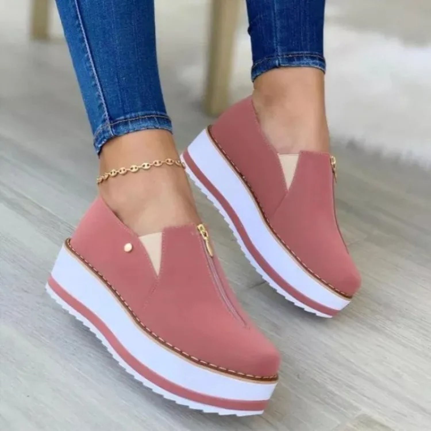 Nica – vulkanisierte Damen-Loafer aus Wildleder mit Reißverschlussdetail