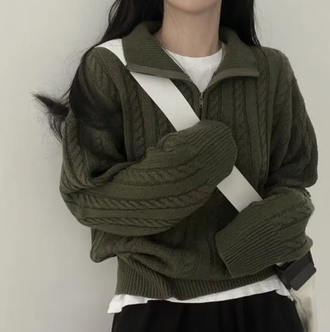 Carmen - Vintage Half Zipper Damen Pullover
