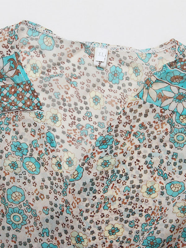Langes Kleid mit Fransen aus Chiffon und Druck