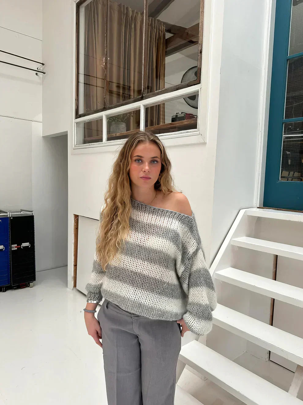 Lässiger gestreifter Strickpullover für Damen