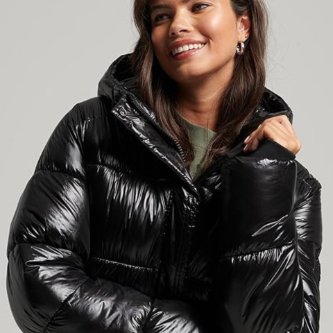 Glaiza | Damen Winter Langer Puffer Mantel | Schwarz