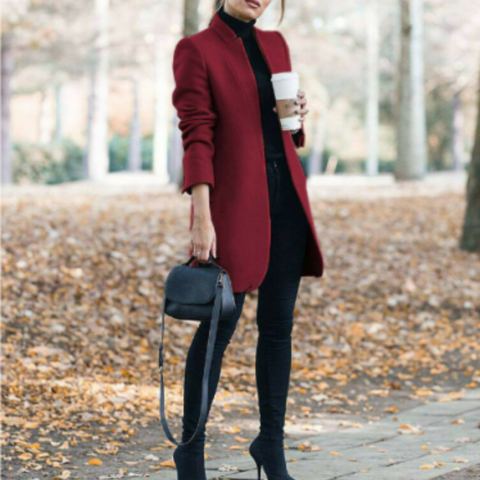 Regina | Damen Elegante Stehkragen Mantel | Lang