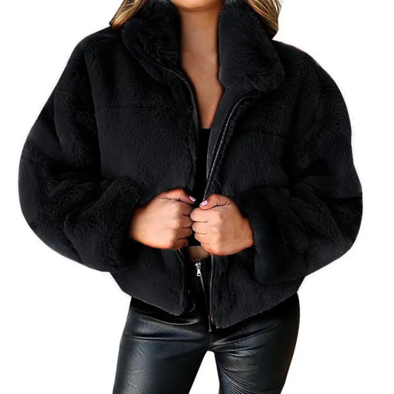 Carola | Stylische Teddy Fleece Jacke für Damen - Warme Kurzjacke mit hohem Kragen