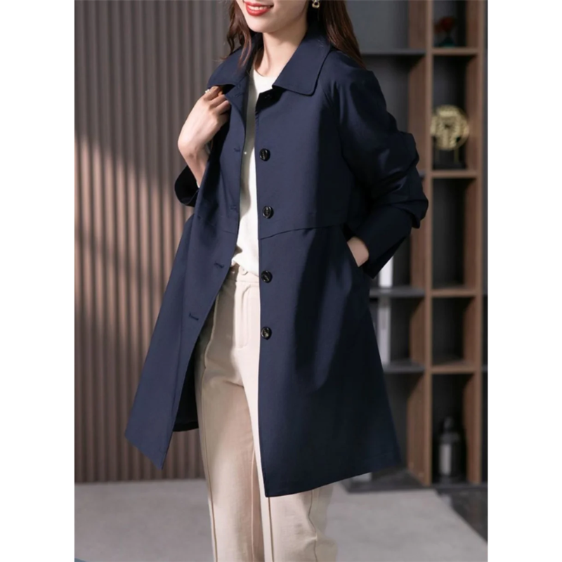 Ruby - Stilvolle und Taillierte Kurz-Trenchcoat mit Einreihiger Knopfleiste für den Herbst für Damen