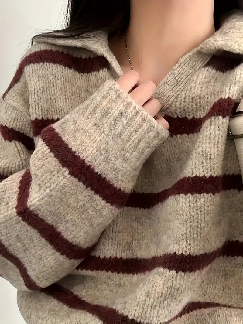 Jules - Mühelose Eleganz Gestreifter V-Ausschnitt Strickpullover