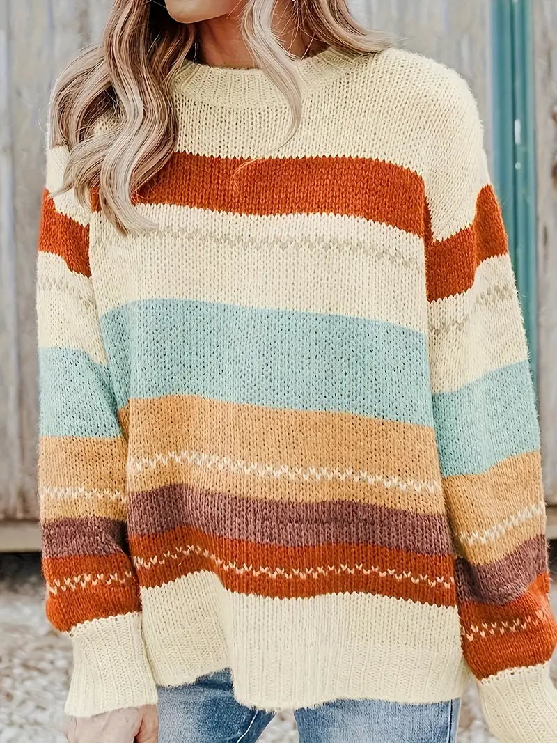 Eden - Gestreifter Rundhals-Strickpullover