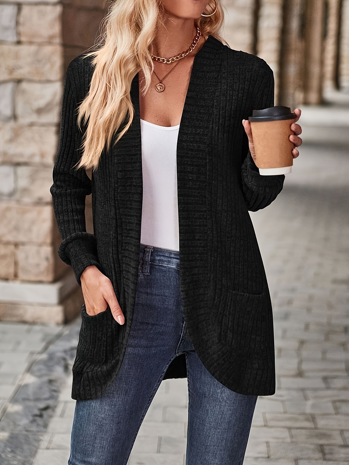 Daisy - Lässige Herbst Strickjacke mit Taschen für Damen