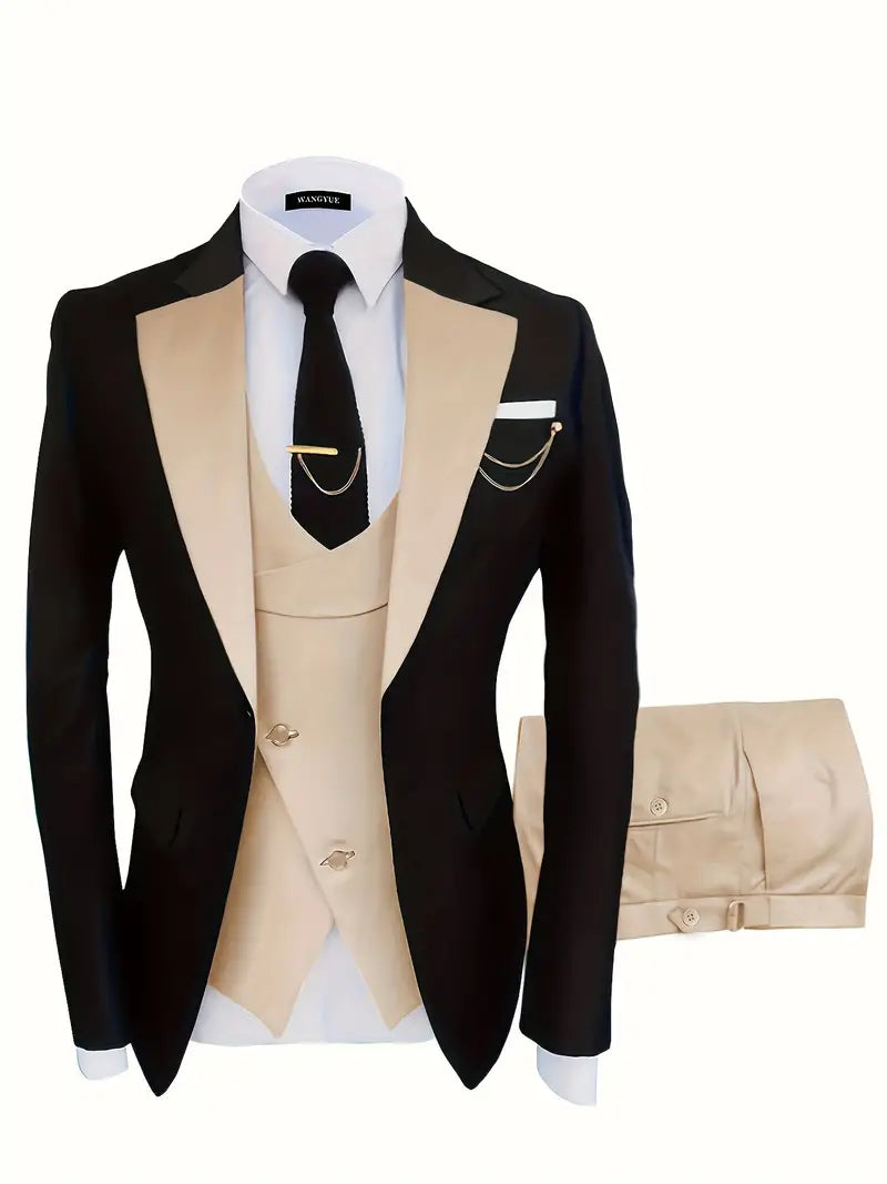 Formales 3-teiliges Anzug-Set Jacke, Weste mit schrägem Revers, Hose
