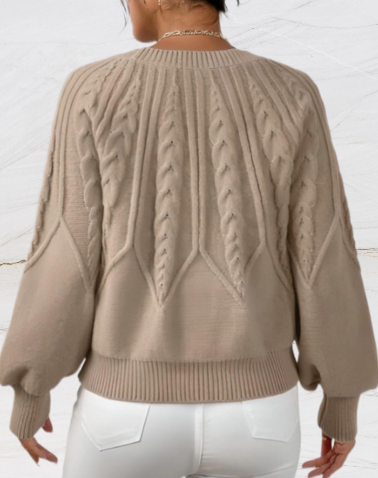 Brenda - Schicker Rundhals Strick-Winterpullover in Beige für Damen