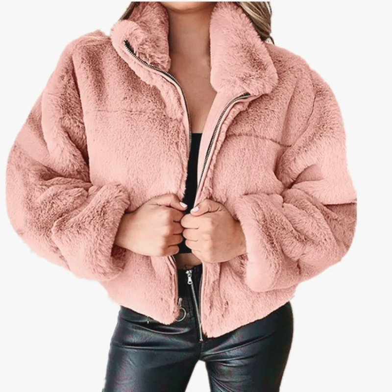 Carola | Stylische Teddy Fleece Jacke für Damen - Warme Kurzjacke mit hohem Kragen