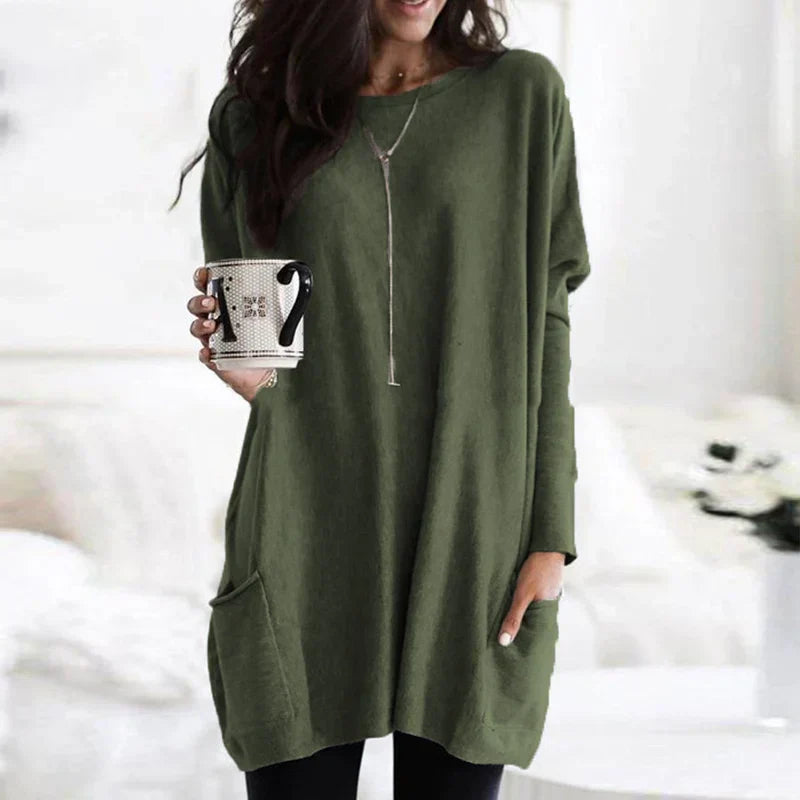 Langer Damenpullover mit Seitentaschen