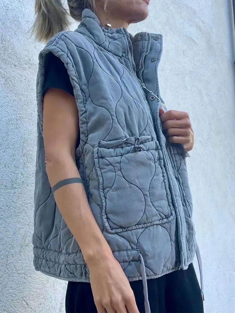 Shani | Herbst Winter Frauen Tasche Baumwolle Mantel Weste ärmellos