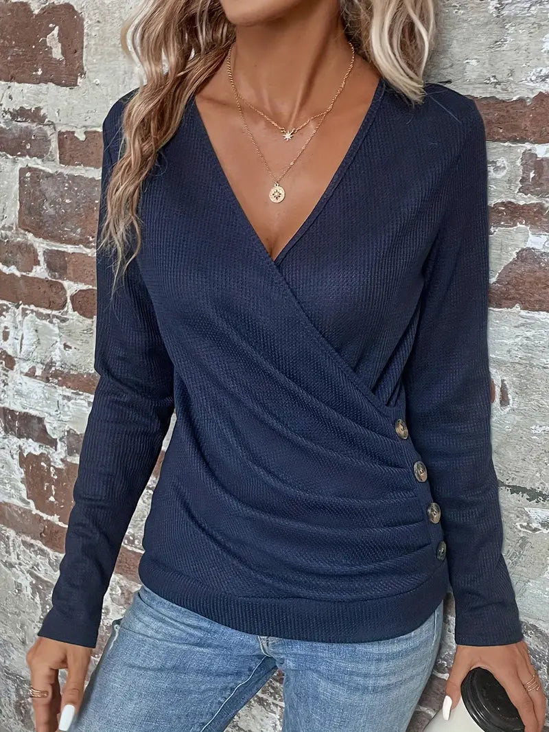 Flodina - Damen Casual V-Ausschnitt Langarm-Top