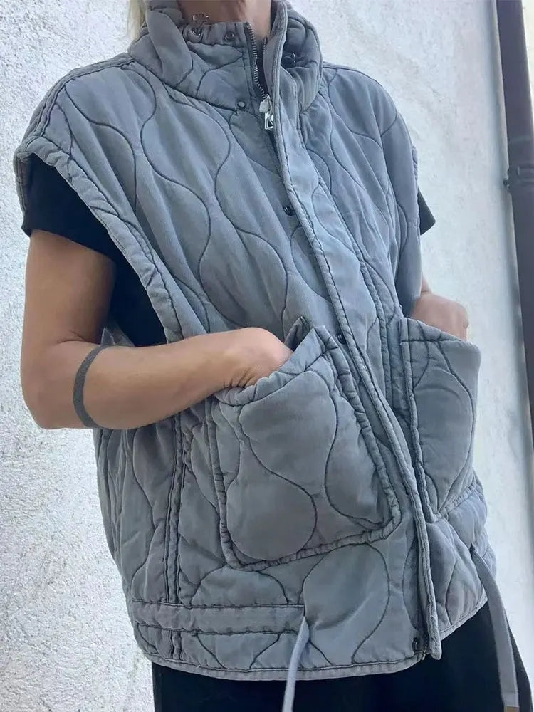 Shani | Herbst Winter Frauen Tasche Baumwolle Mantel Weste ärmellos