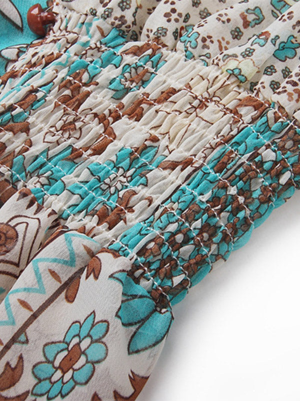 Langes Kleid mit Fransen aus Chiffon und Druck