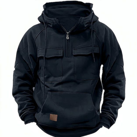 Ton | Herren Klassische Straßenkleidung Kapuzen Jacke | Halb Reißverschluss