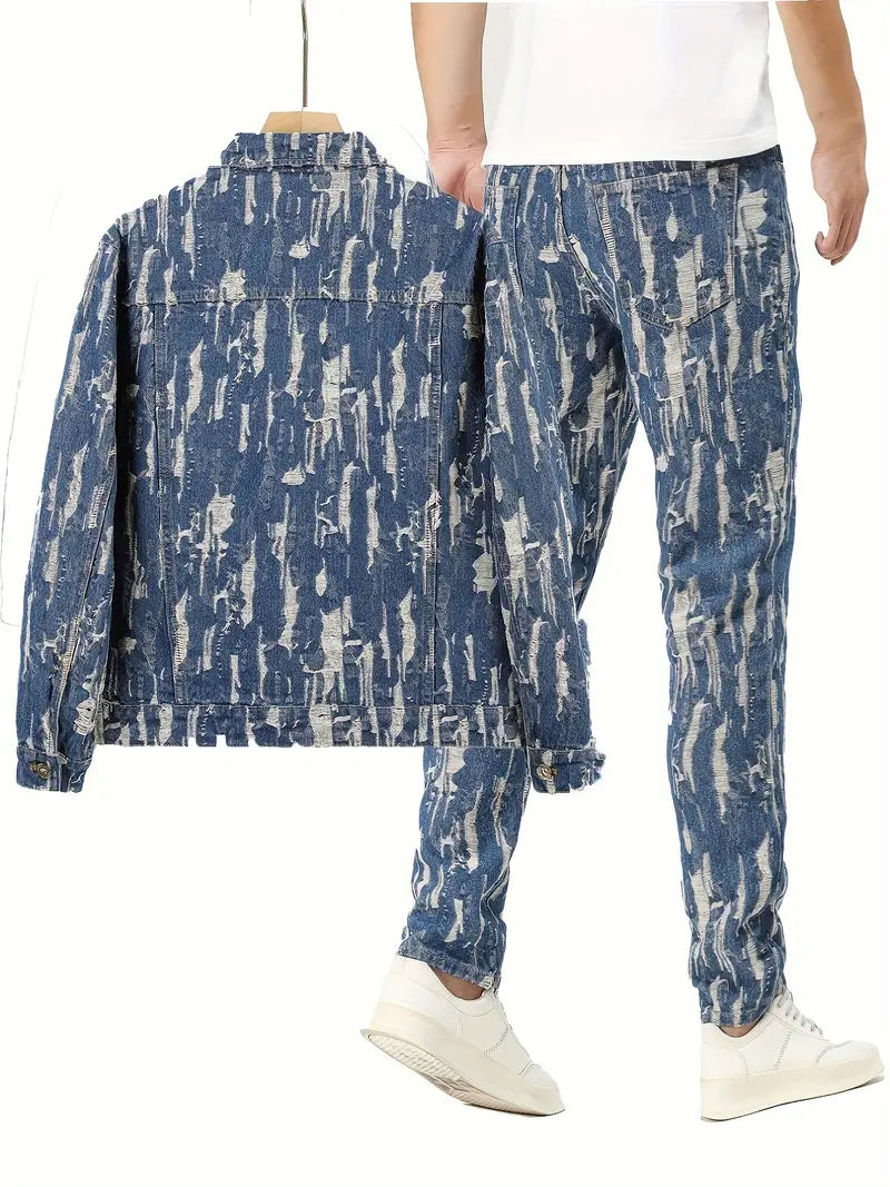 Jacquard Jeansstoff Anzug Knopfleiste Jacke & Trendiges Jeans-Set