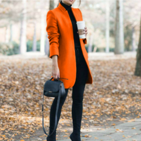 Regina | Damen Elegante Stehkragen Mantel | Lang