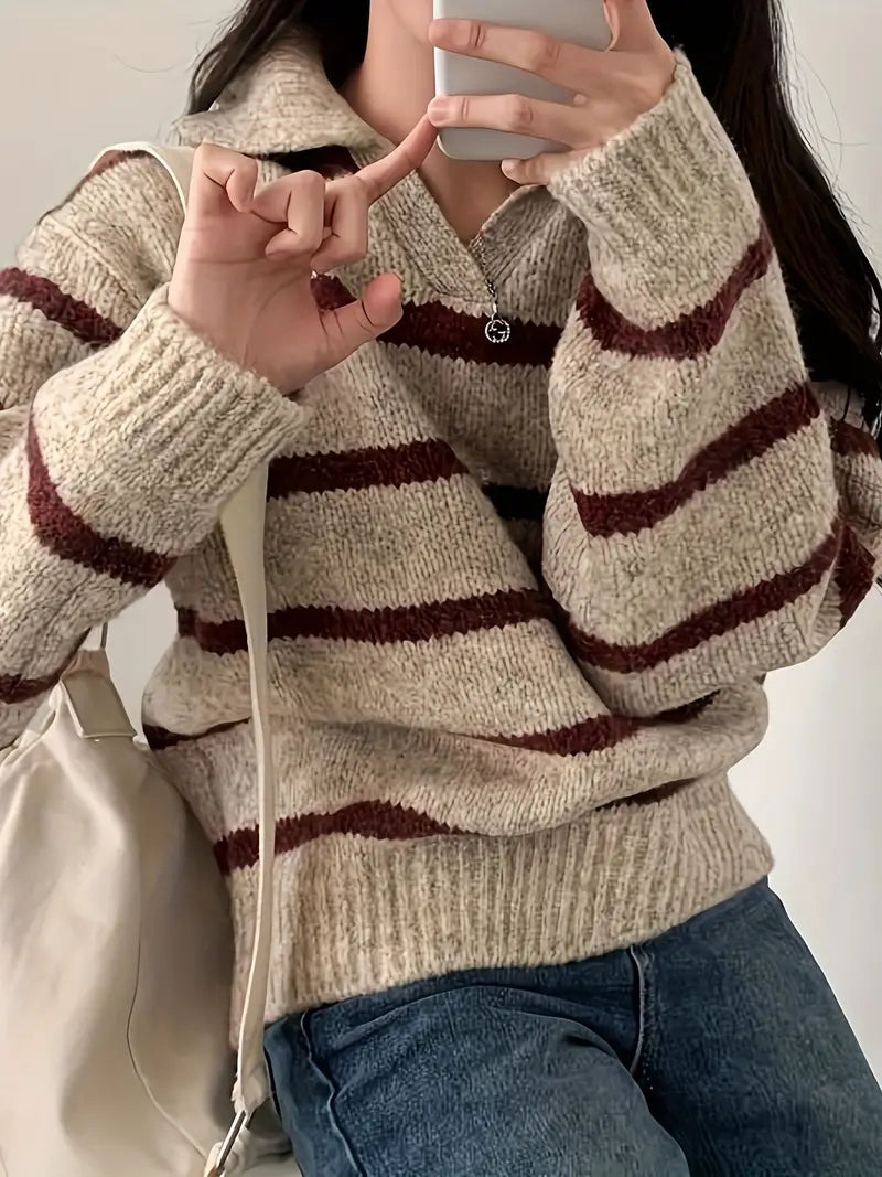 Jules - Mühelose Eleganz Gestreifter V-Ausschnitt Strickpullover