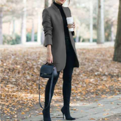 Regina | Damen Elegante Stehkragen Mantel | Lang