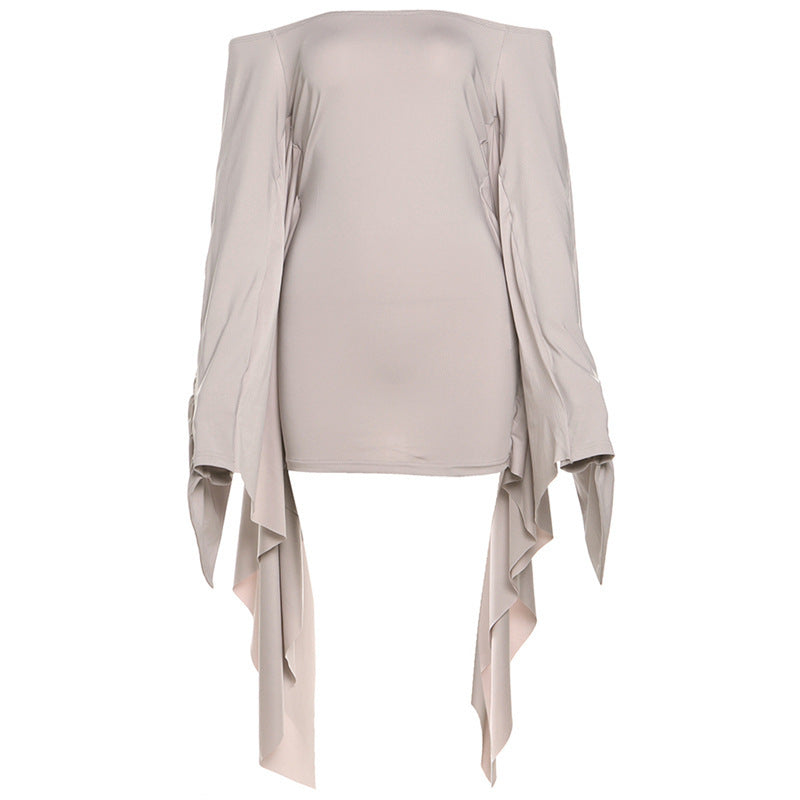 Odilie – Schwarzes & Khaki Rückendekolleté Slim Fit Kleid