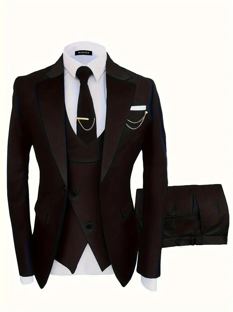 Formales 3-teiliges Anzug-Set Jacke, Weste mit schrägem Revers, Hose