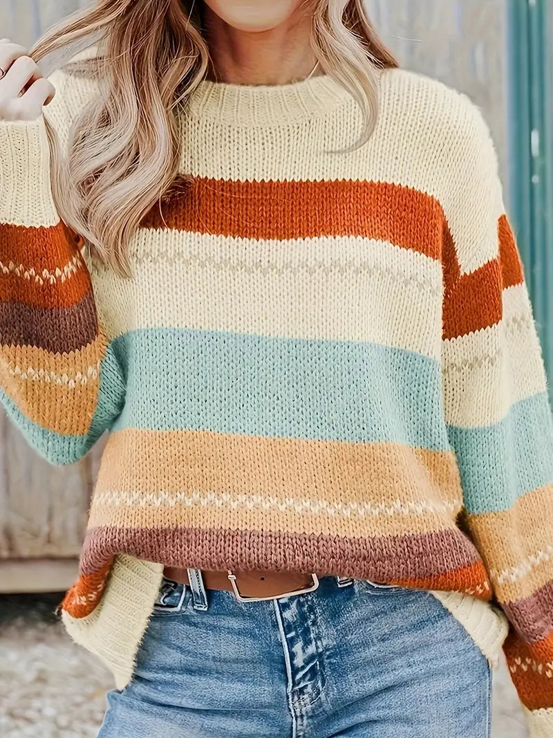 Eden - Gestreifter Rundhals-Strickpullover