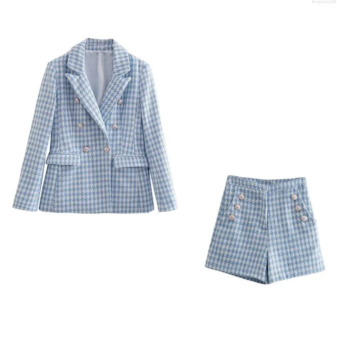 Willow - Zeitloser und Stilvoller Blau Tweed-Blazer für Herbst für Damen