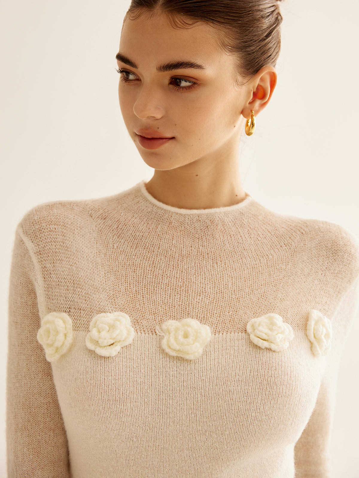 Zella | Floral Panel Soft Knit Design Damen Top