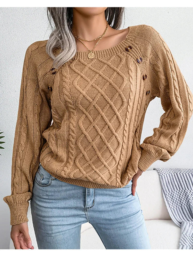 Elda - Lässiger Herbst Gebreide Trui mit Knoppen für Damen