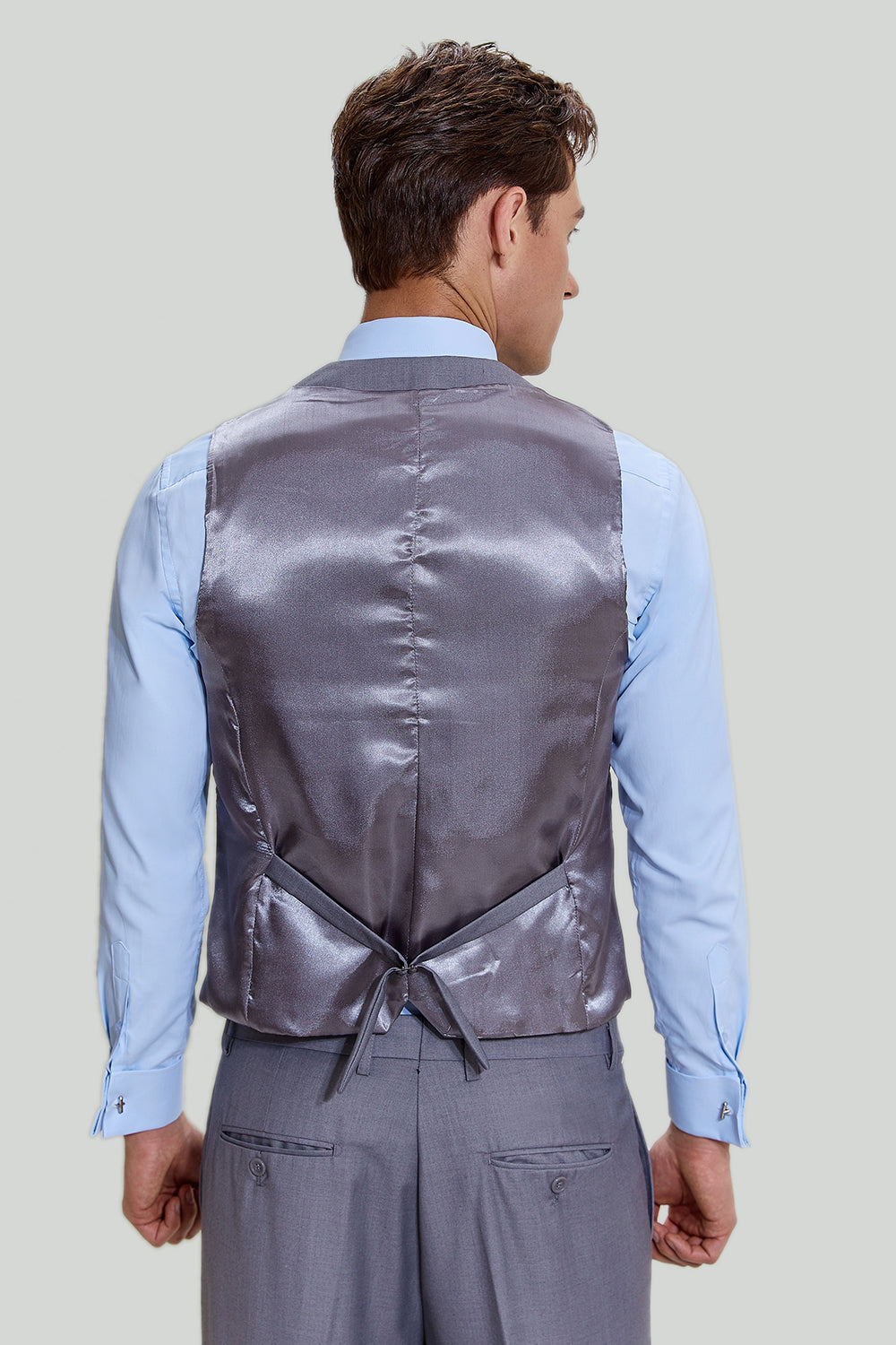 Herrenanzug Grau 3-teilig Polyester Gekerbt für Hochzeit und Formelle Anlässe