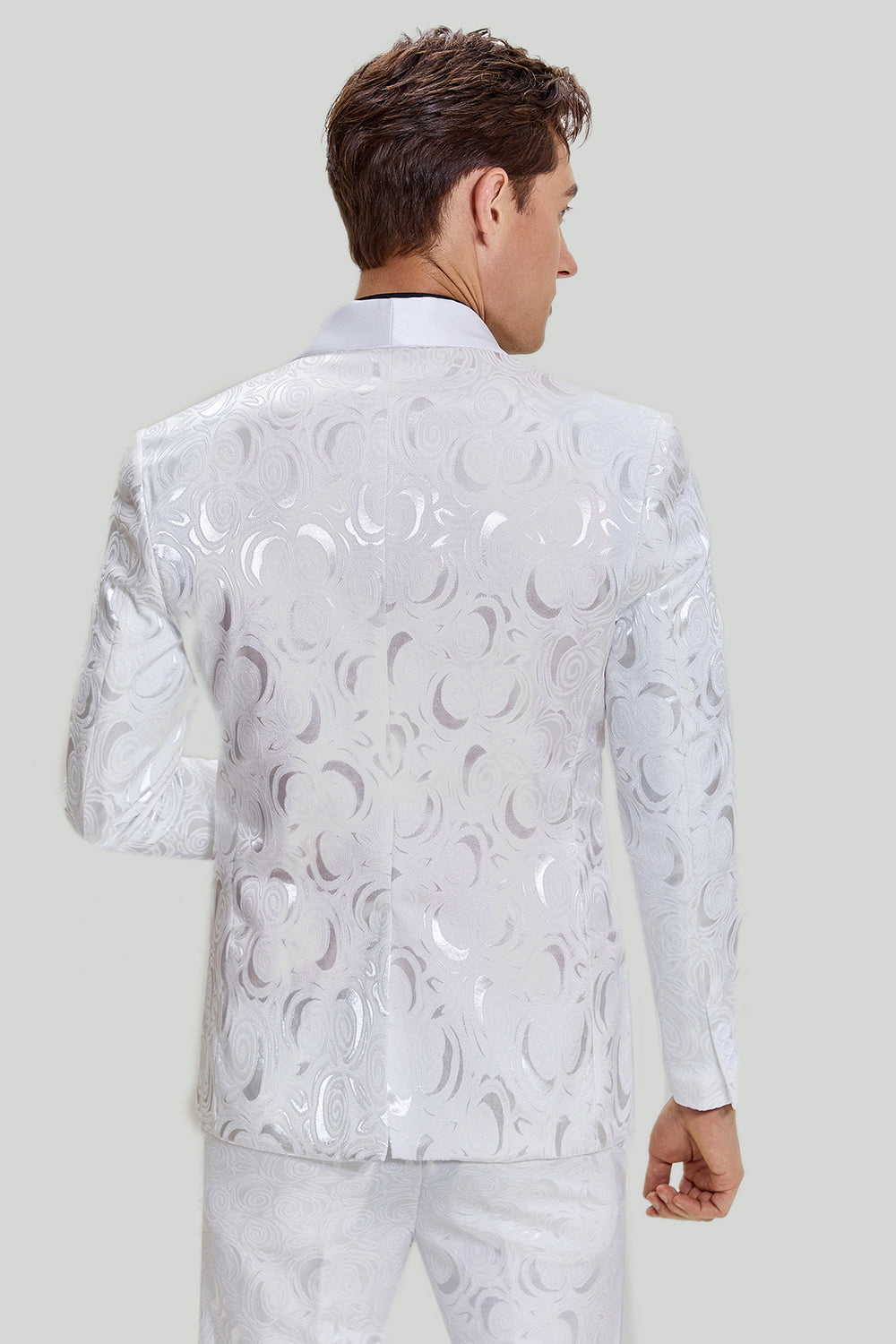 Herrenanzug Weiß Jacquard Satin für Hochzeit und formelle Anlässe