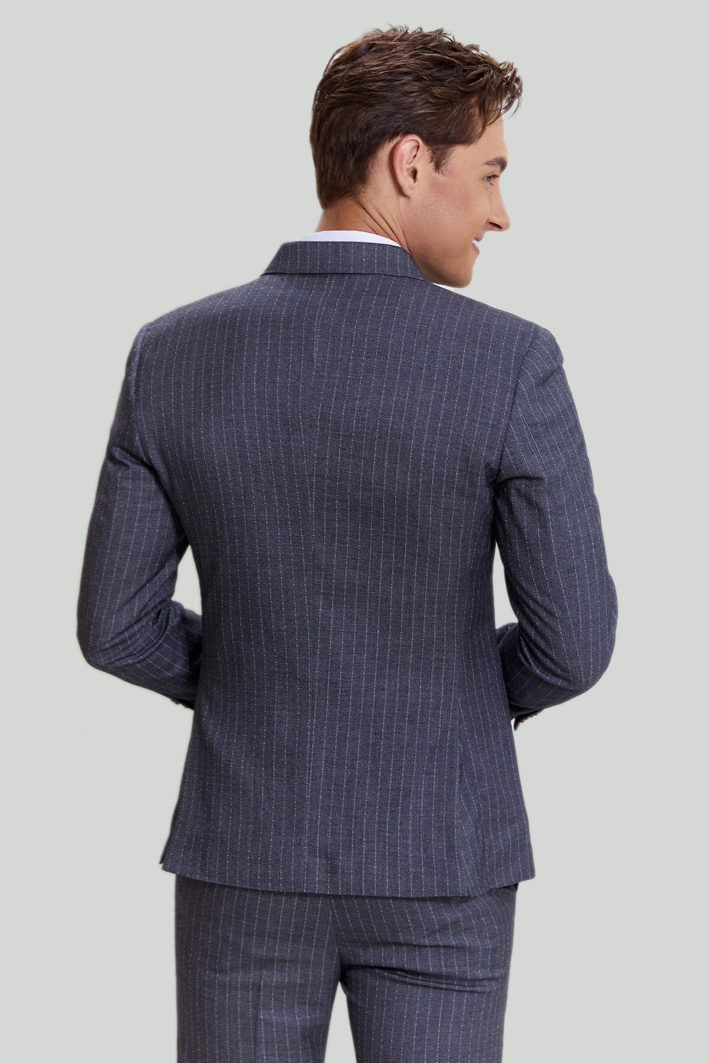 Herrenanzug Grau 3-teilig Polyester Nadelstreifen für Hochzeit und formelle Anlässe