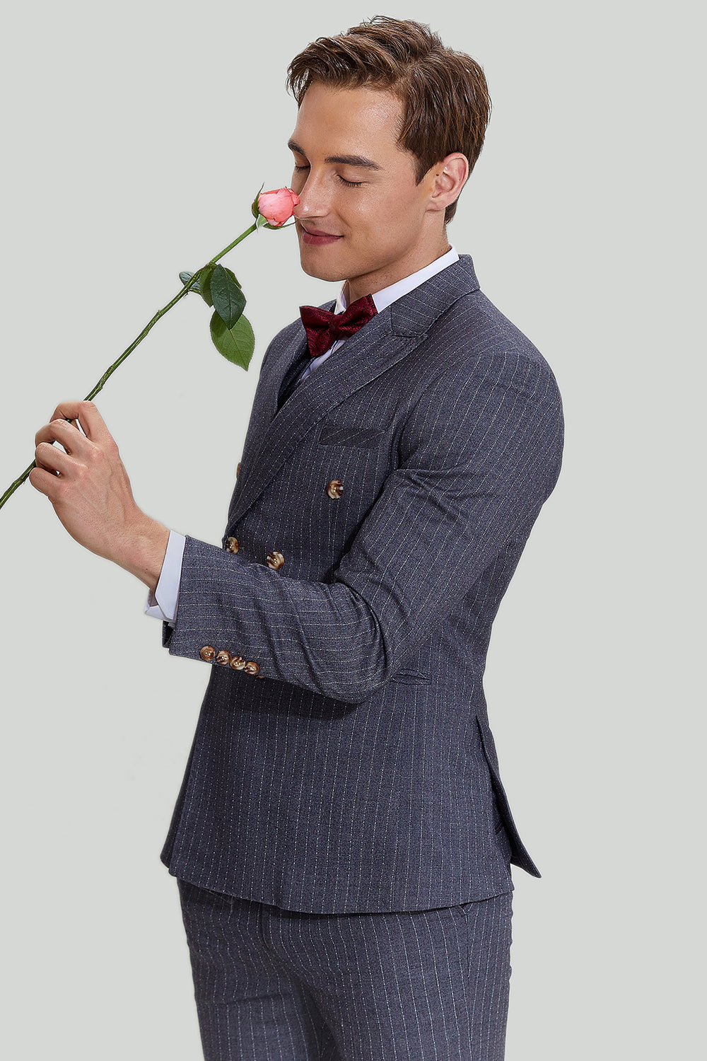 Herrenanzug Grau 3-teilig Polyester Nadelstreifen für Hochzeit und formelle Anlässe