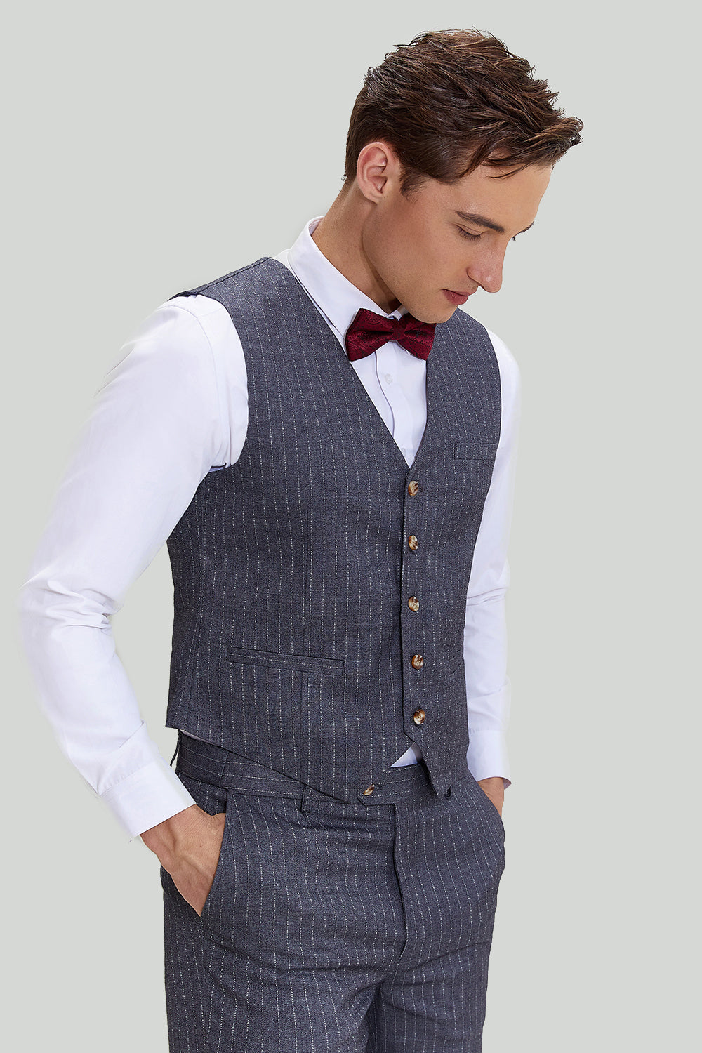 Herrenanzug Grau 3-teilig Polyester Nadelstreifen für Hochzeit und formelle Anlässe