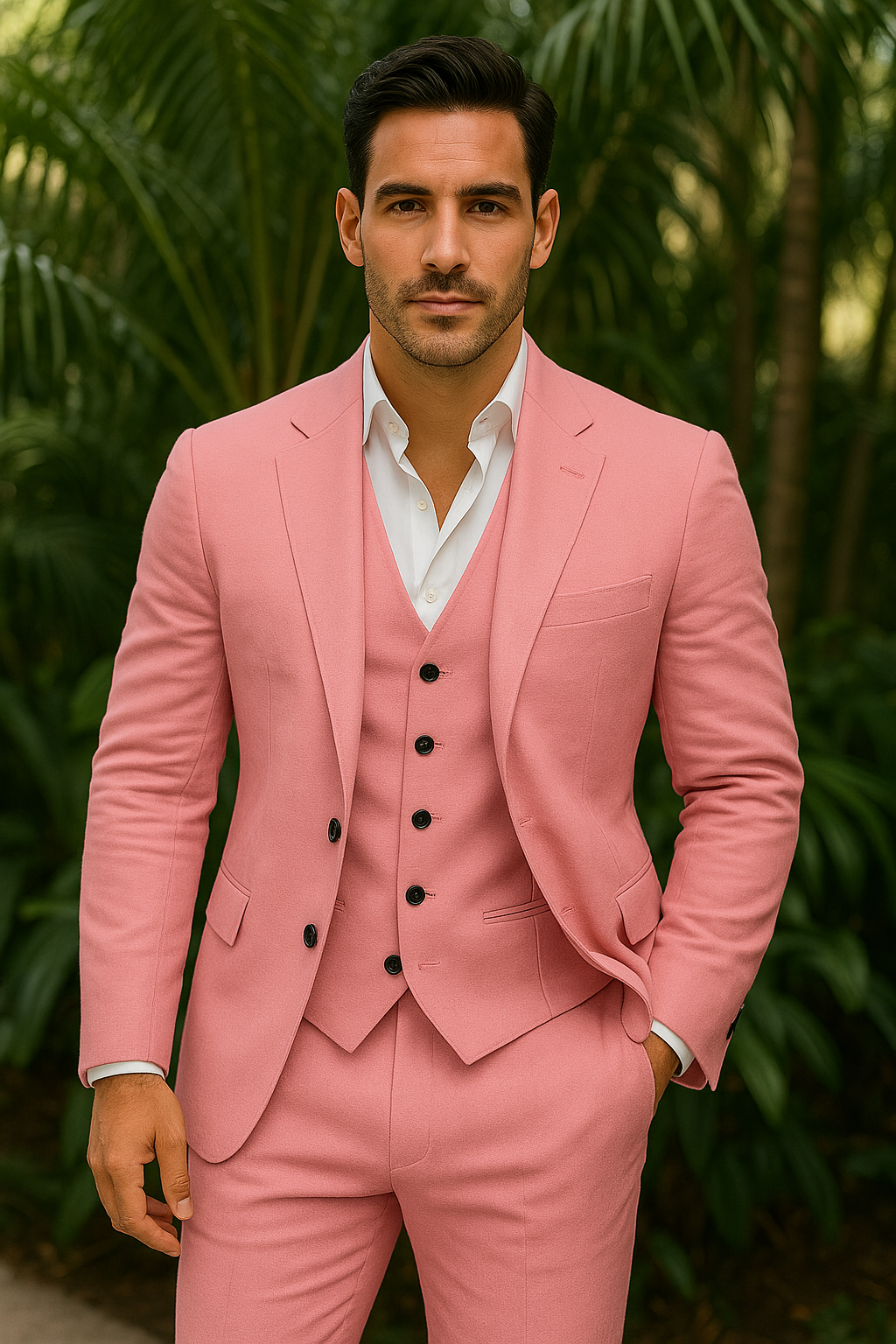 Herrenanzug Leinen Dreiteilig Blazer Weste Hose für Hochzeit
