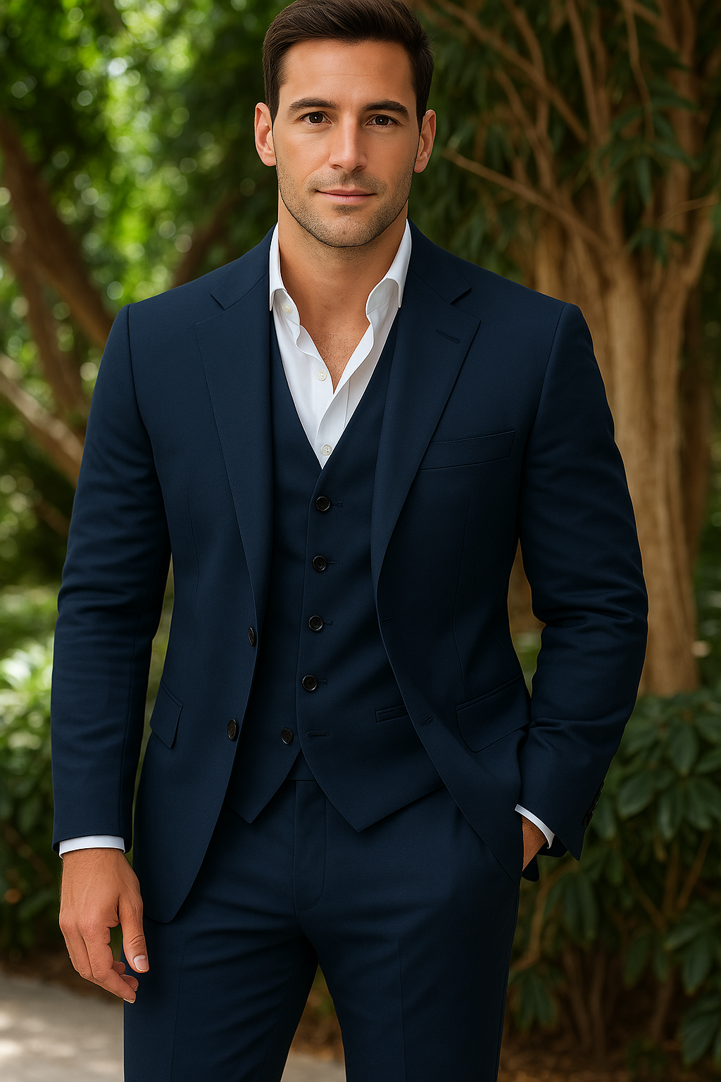 Herrenanzug Leinen Dreiteilig Blazer Weste Hose für Hochzeit