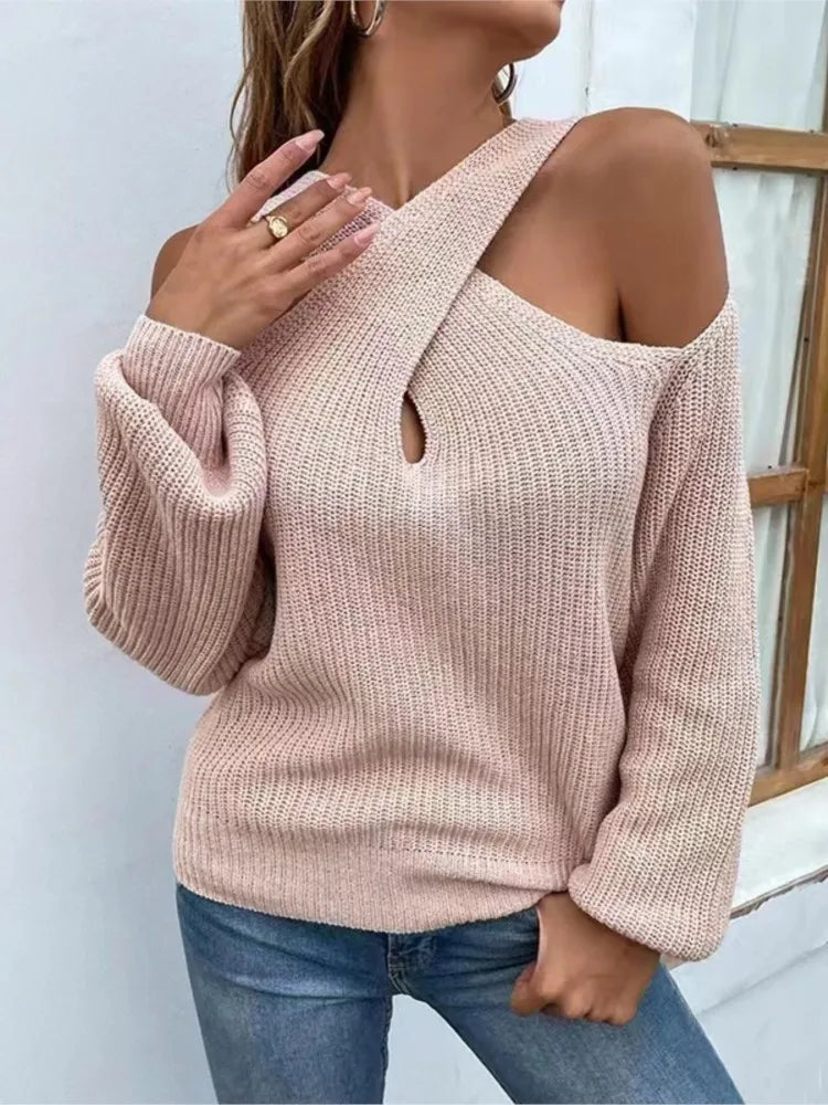 Astrid - Stilvoller und Chicer Sommer Schultertropfen Kreuzausschnitt Pullover für Damen