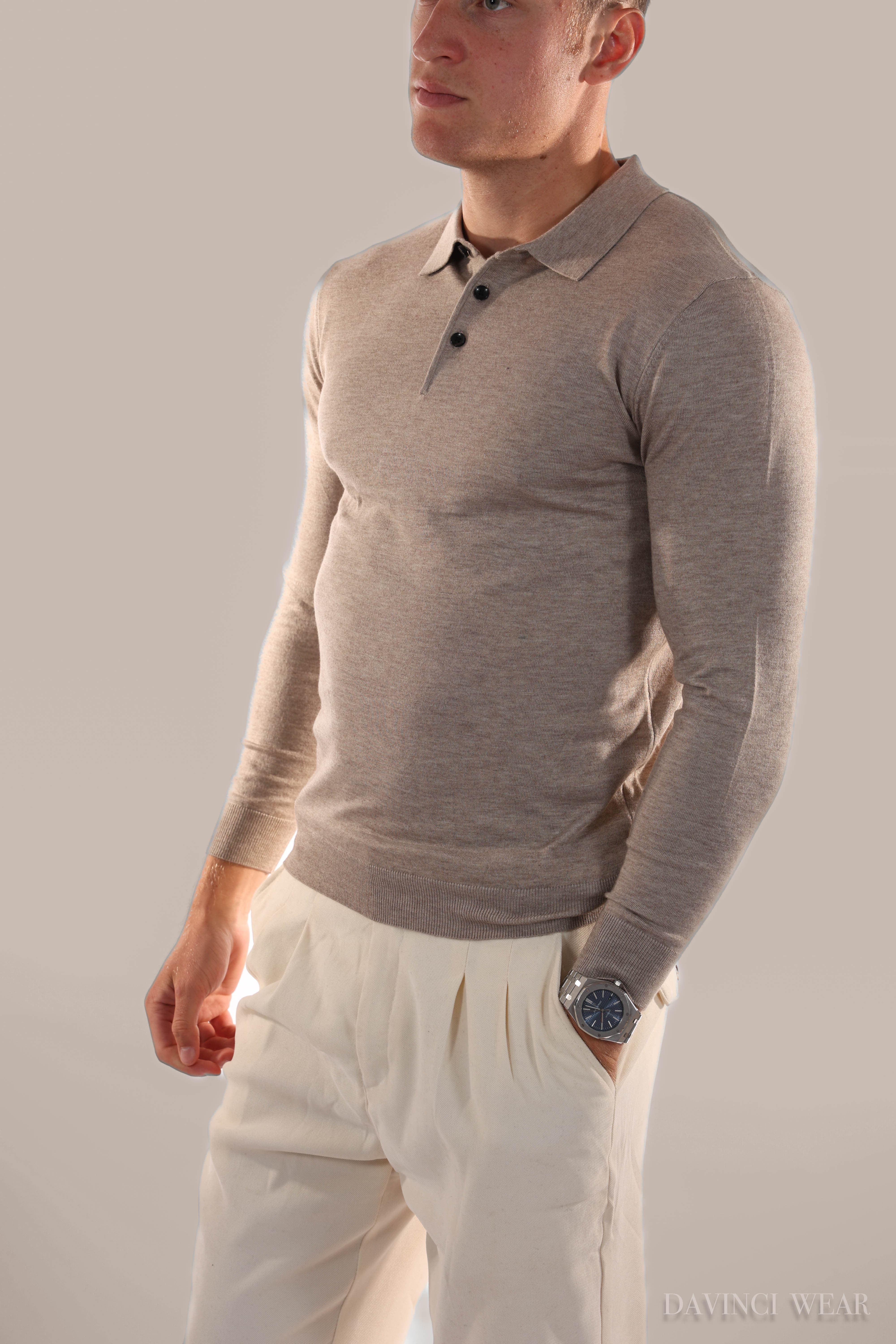 Davinci - Langarm-Poloshirt aus Stoff