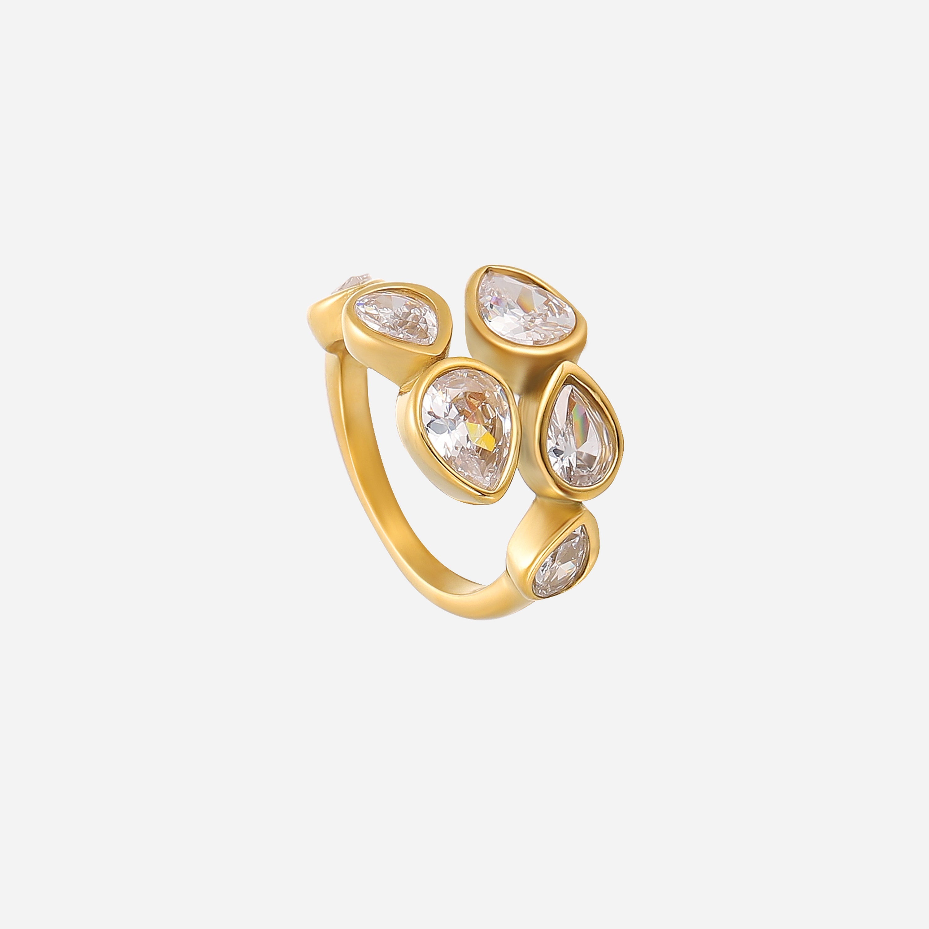 Goldener Ring mit Tropfenförmigen Kristallen – Hypoallergen & Elegant