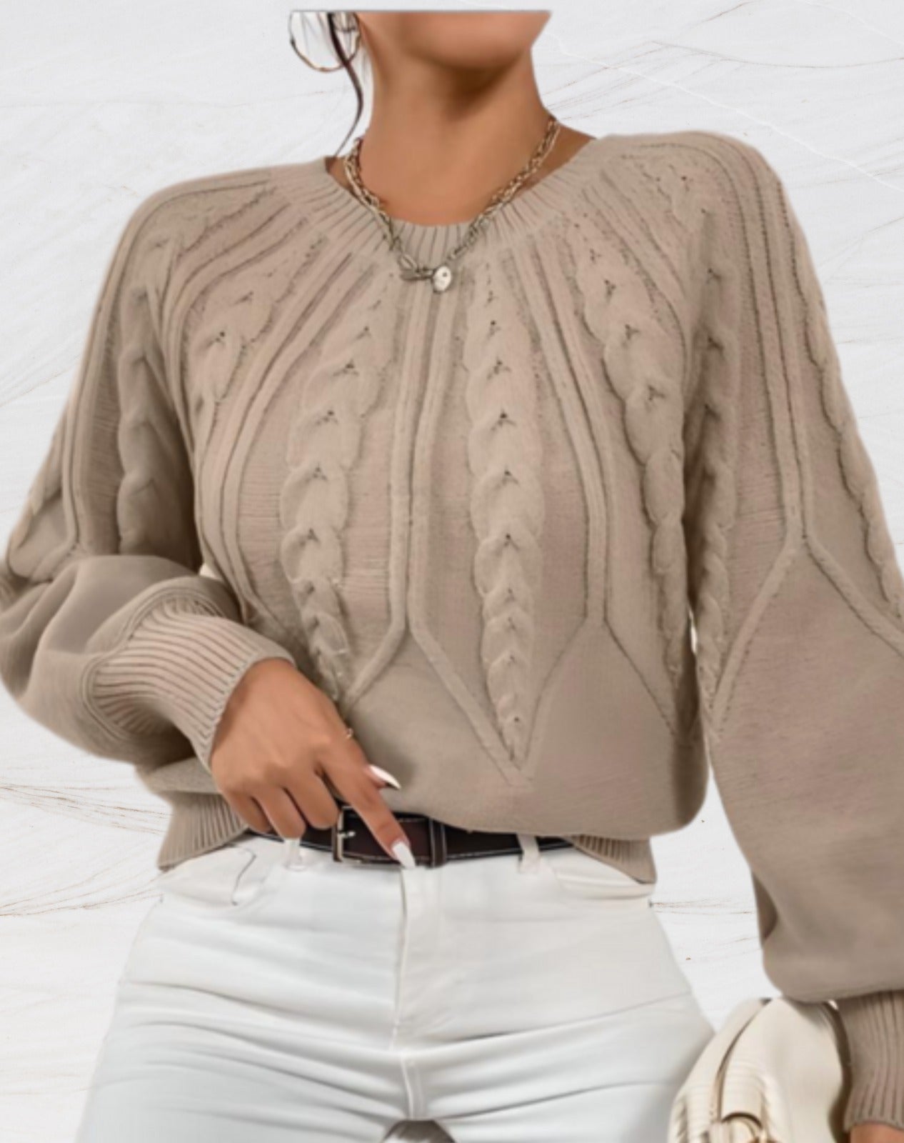 Brenda - Schicker Rundhals Strick-Winterpullover in Beige für Damen