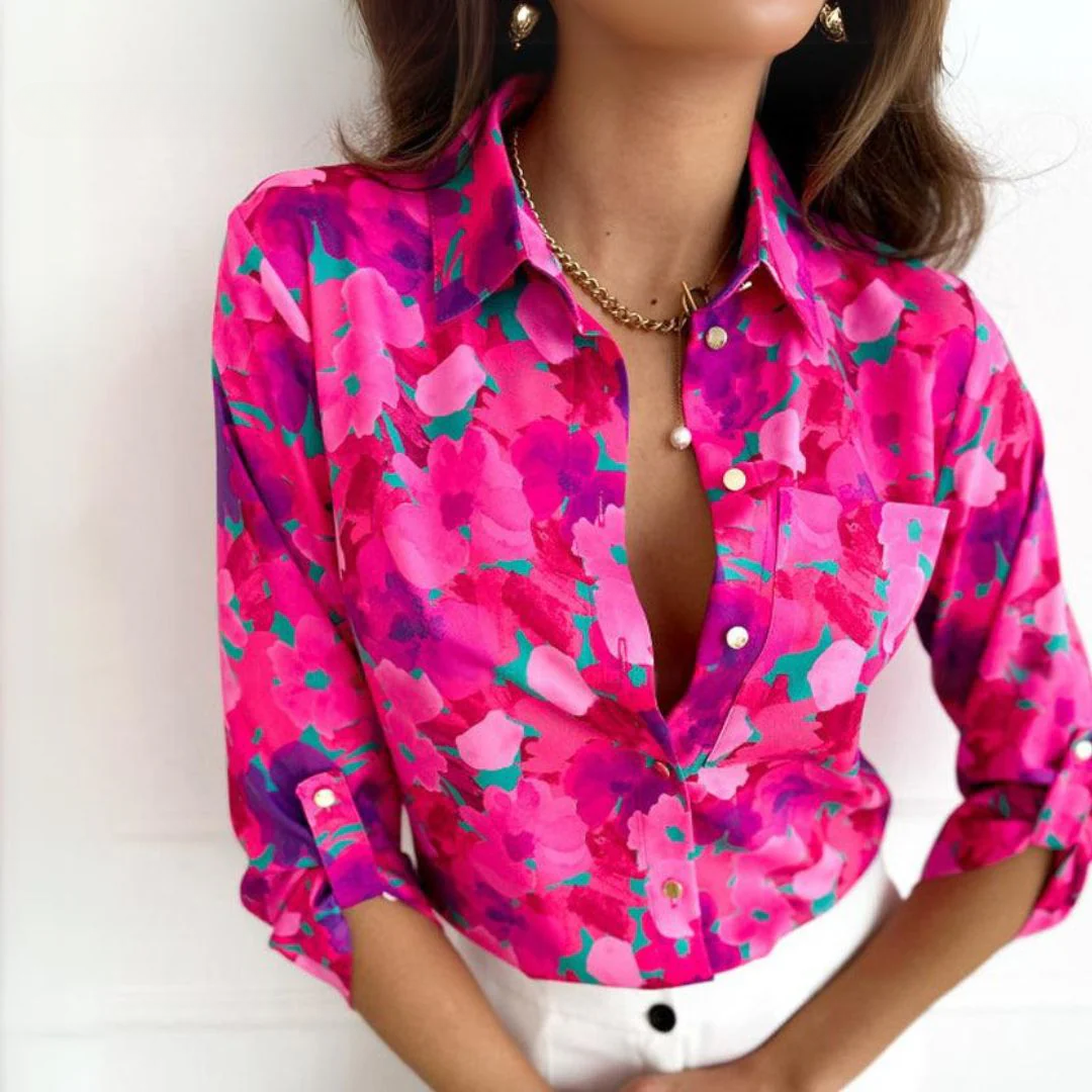Frowka - Lässige Bluse in Knallpink mit floralem Druck