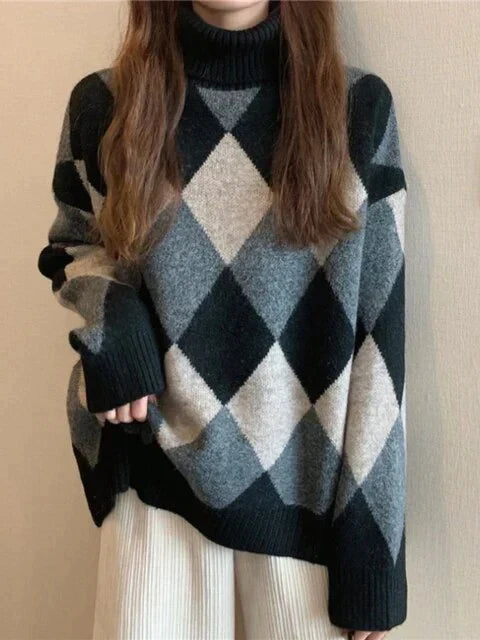 Eunice - Pullover mit hohem Halsausschnitt im Schachbrettmuster