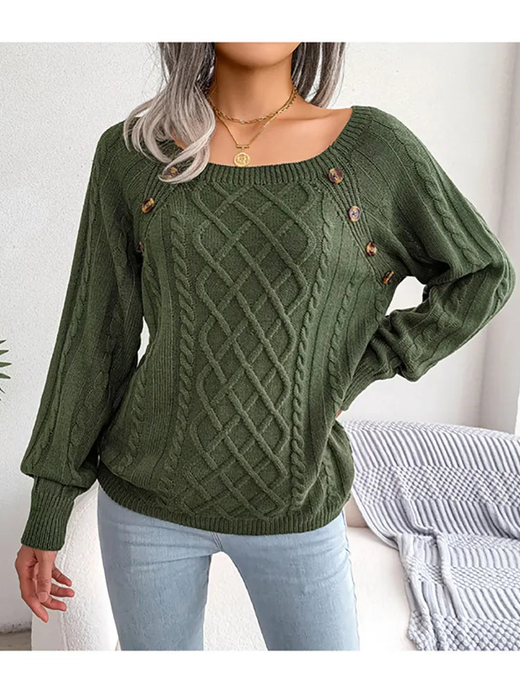 Elda - Lässiger Herbst Gebreide Trui mit Knoppen für Damen