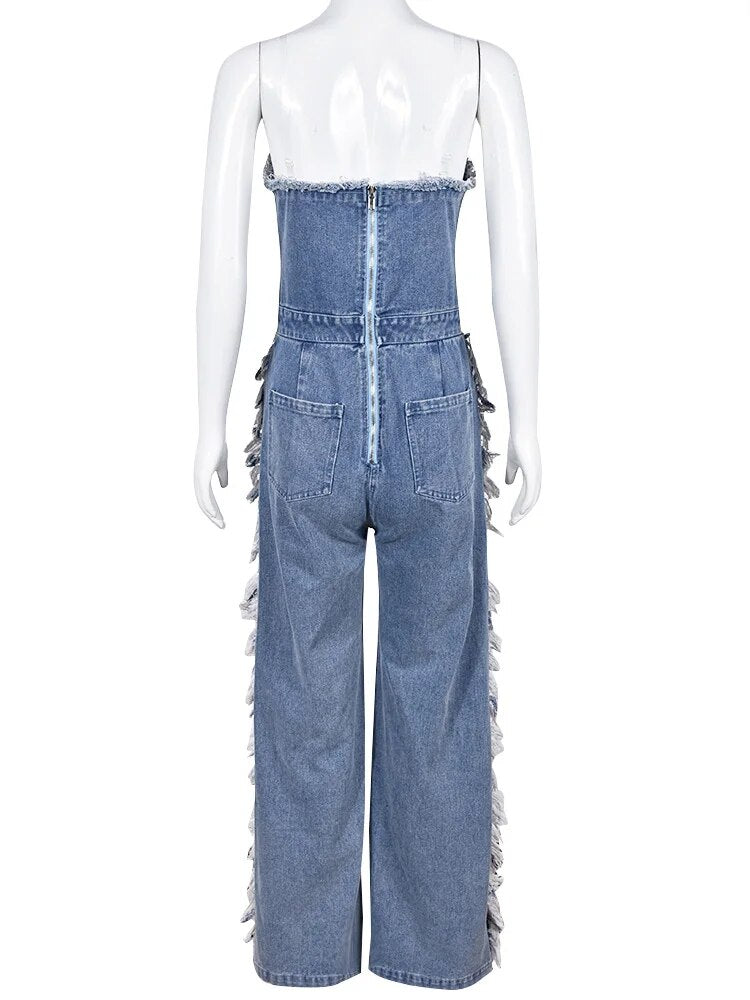 Douce – Denim-Overall mit offener Schulter für Damen