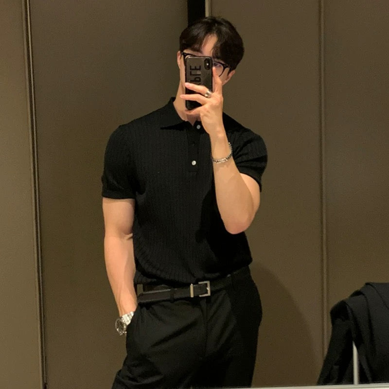 Roberto Herren Strick-Polo Shirt – Elegantes Kurzarm-Poloshirt mit Rippstruktur