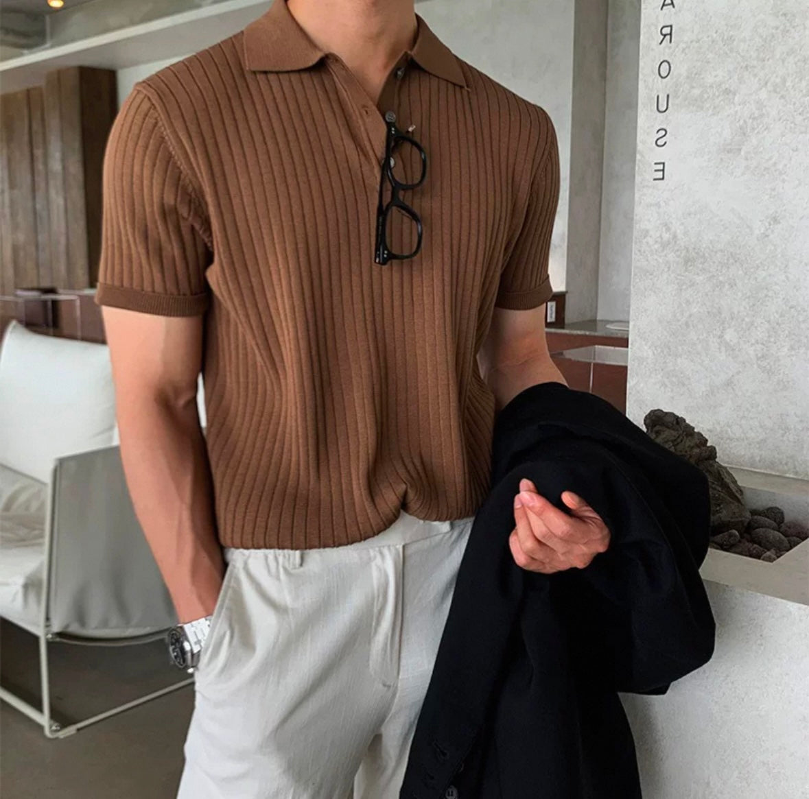 Roberto Herren Strick-Polo Shirt – Elegantes Kurzarm-Poloshirt mit Rippstruktur