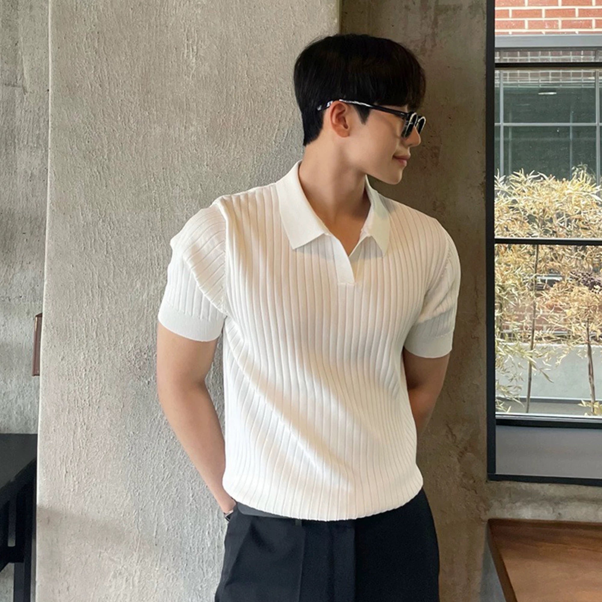 Lebra Herren Strick-Polo Shirt – Elegantes Kurzarm-Poloshirt in Weiß mit Rippstruktur